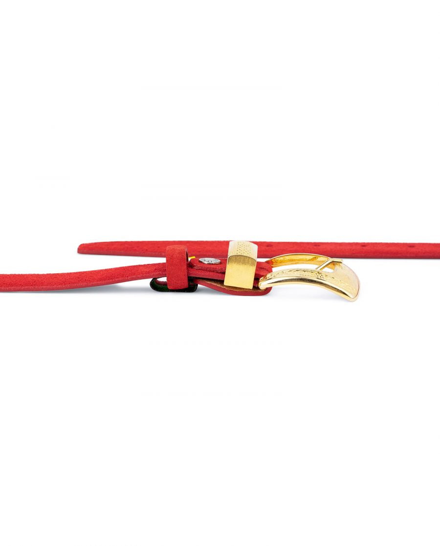Ladies Red Suede Belt with Gold Buckle 3