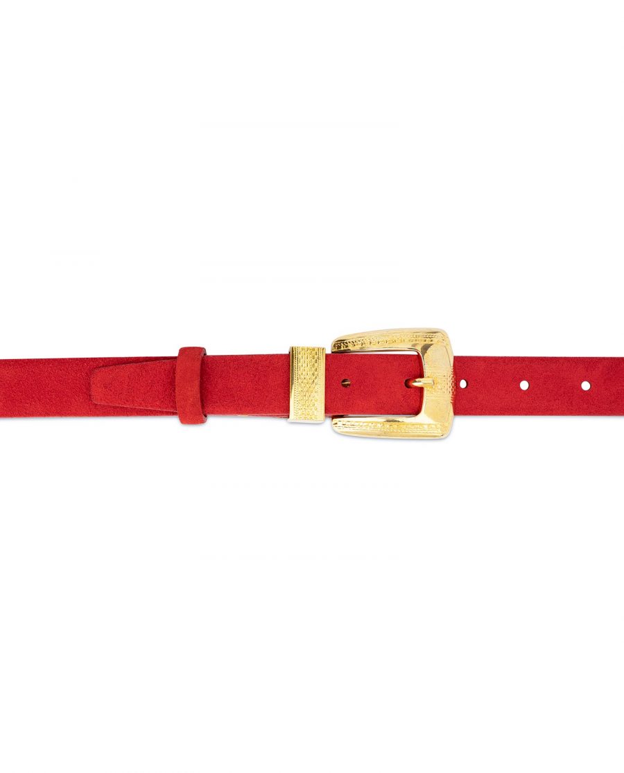 Ladies Red Suede Belt with Gold Buckle 4