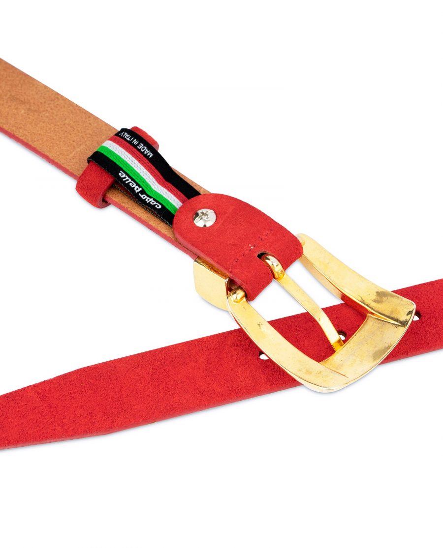 Ladies Red Suede Belt with Gold Buckle 5