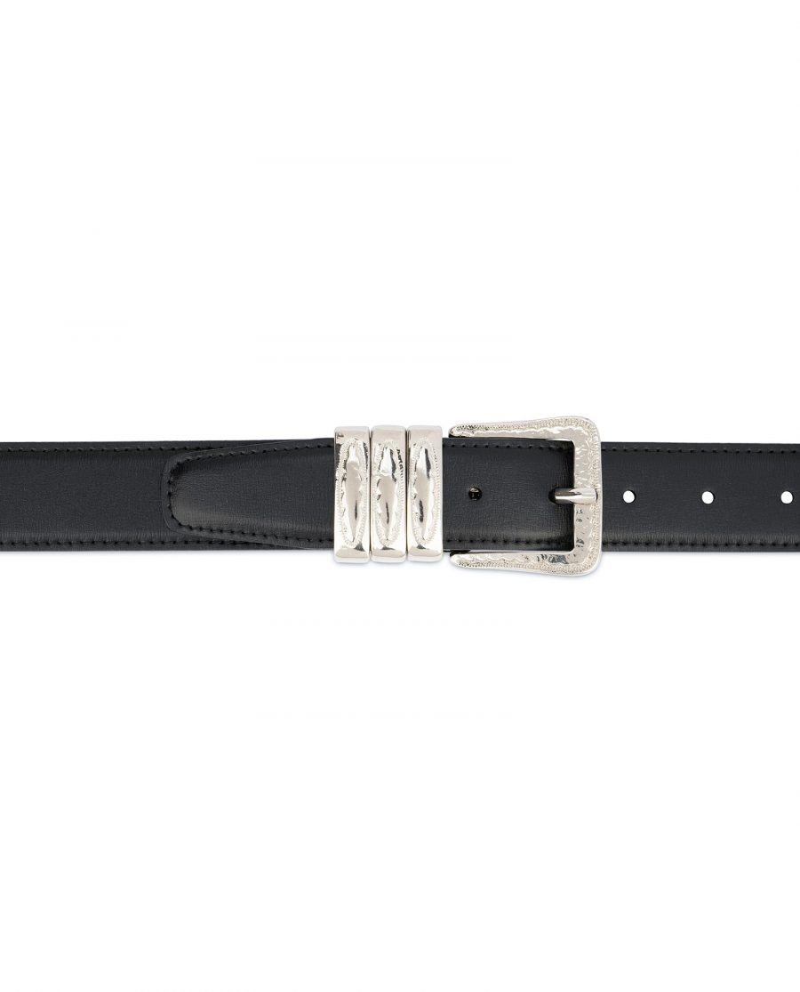 Leather Belt with Metal Loops Black Leather 3