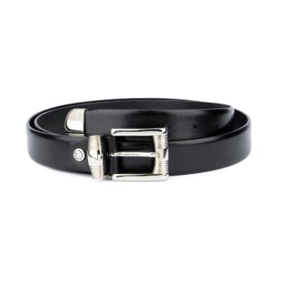 Mens Belt With Metal Tip Black Real Leather 1