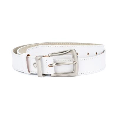 Mens White Leather Belt With Silver Buckle 1