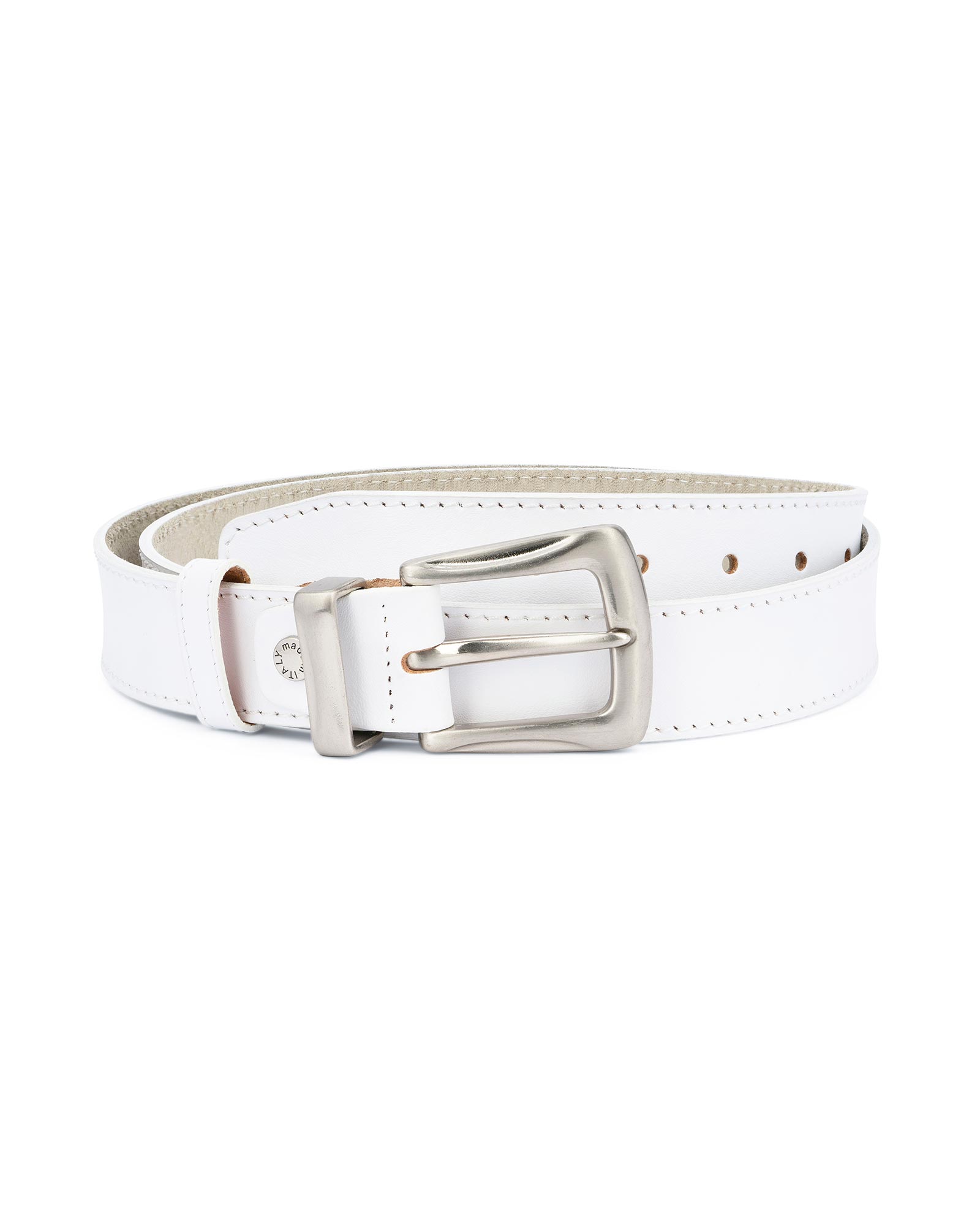 Buy Men's White Leather Belt With Silver Buckle | LeatherBeltsOnline.com