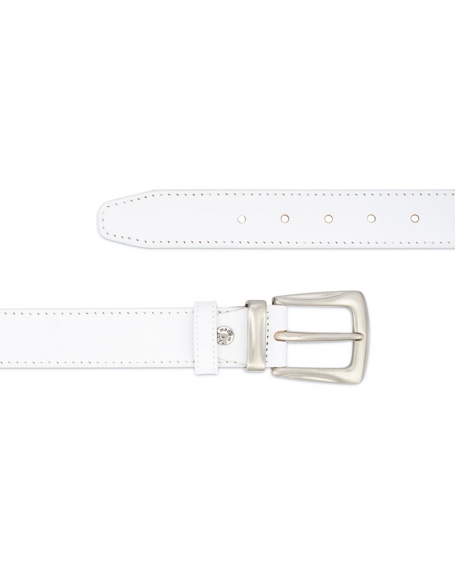 Mens White Leather Belt With Silver Buckle 2