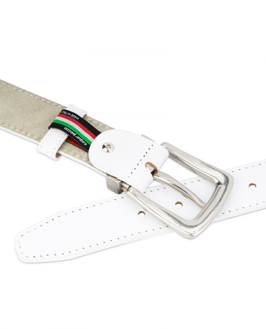 Mens White Leather Belt With Silver Buckle 4