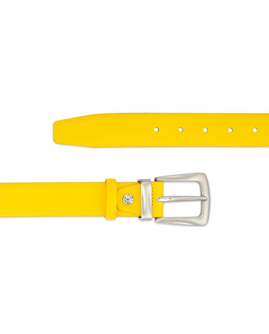 Mens Yellow Belt With Western Silver Buckle 2