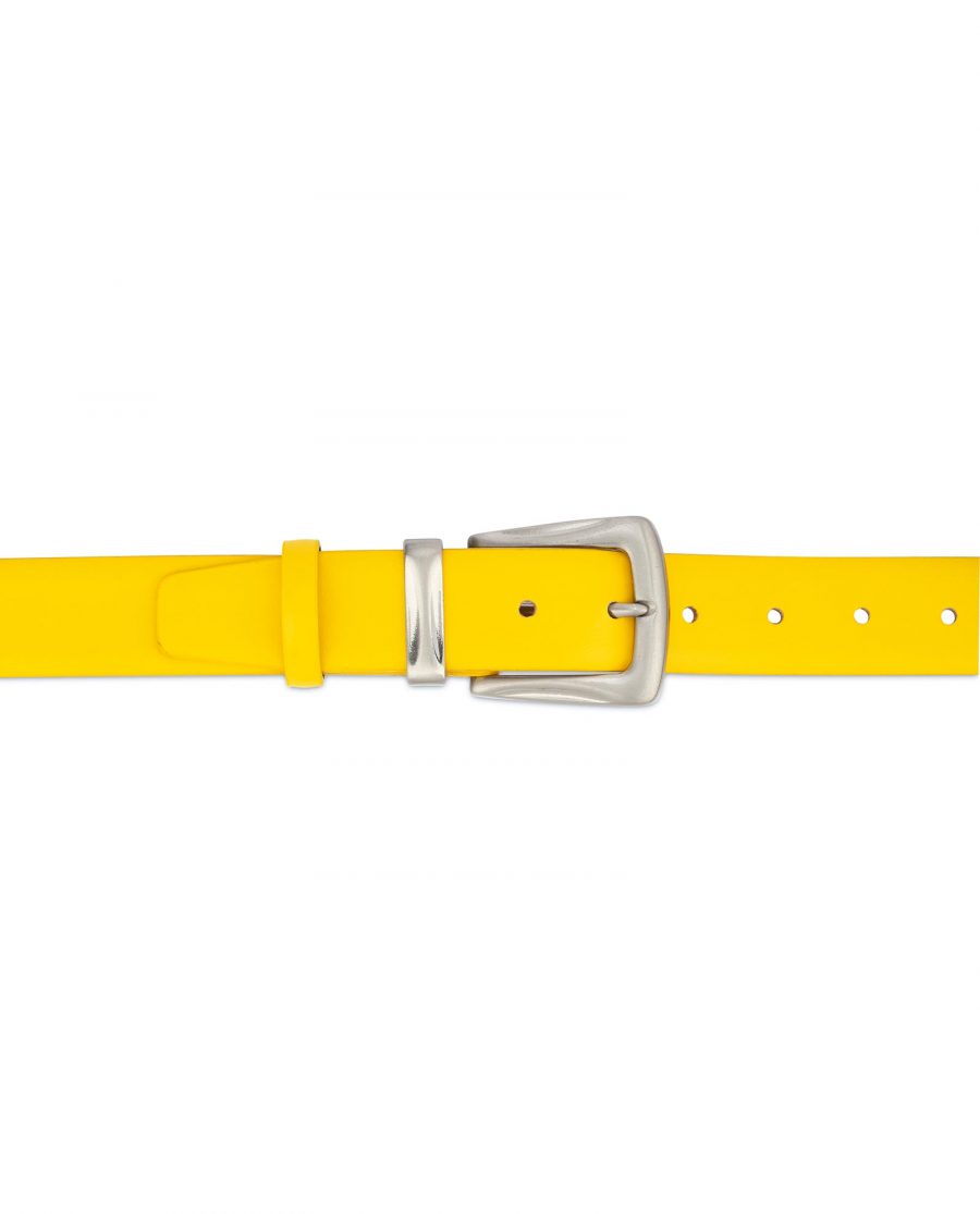 Mens Yellow Belt With Western Silver Buckle 3
