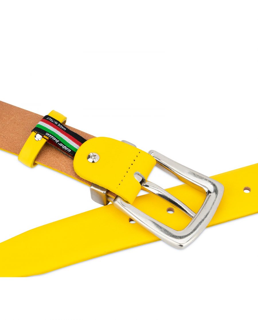 Mens Yellow Belt With Western Silver Buckle 4