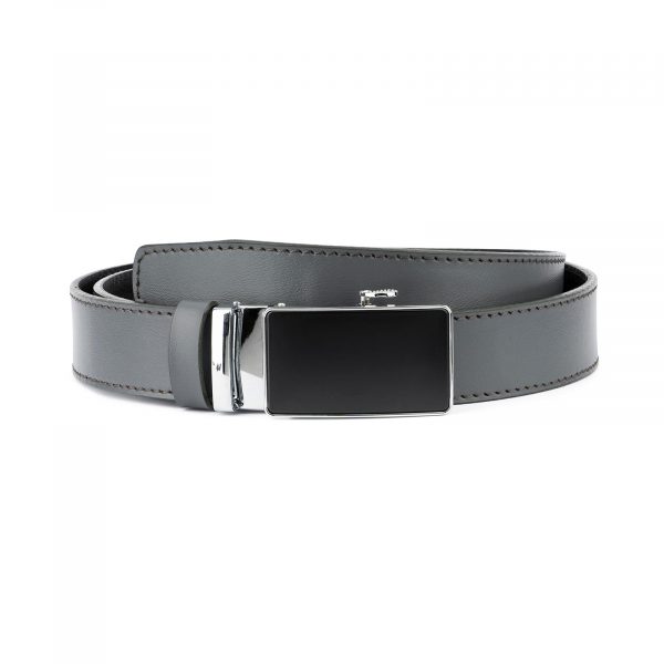 Ratchet Buckle Belt for Men in Gray Leather 1