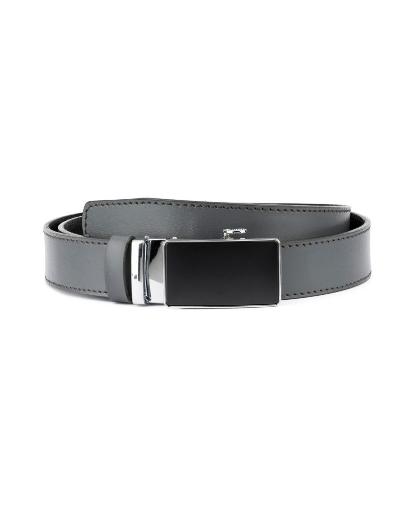 Ratchet Men's Gray Belt - Comfort Click Leather store Belt - Grey Golf Belt - Automatic Buckle Belt – Black Buckle Leather Belt