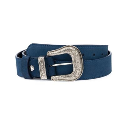 Western Cowboy Belt Blue Suede Leather 1