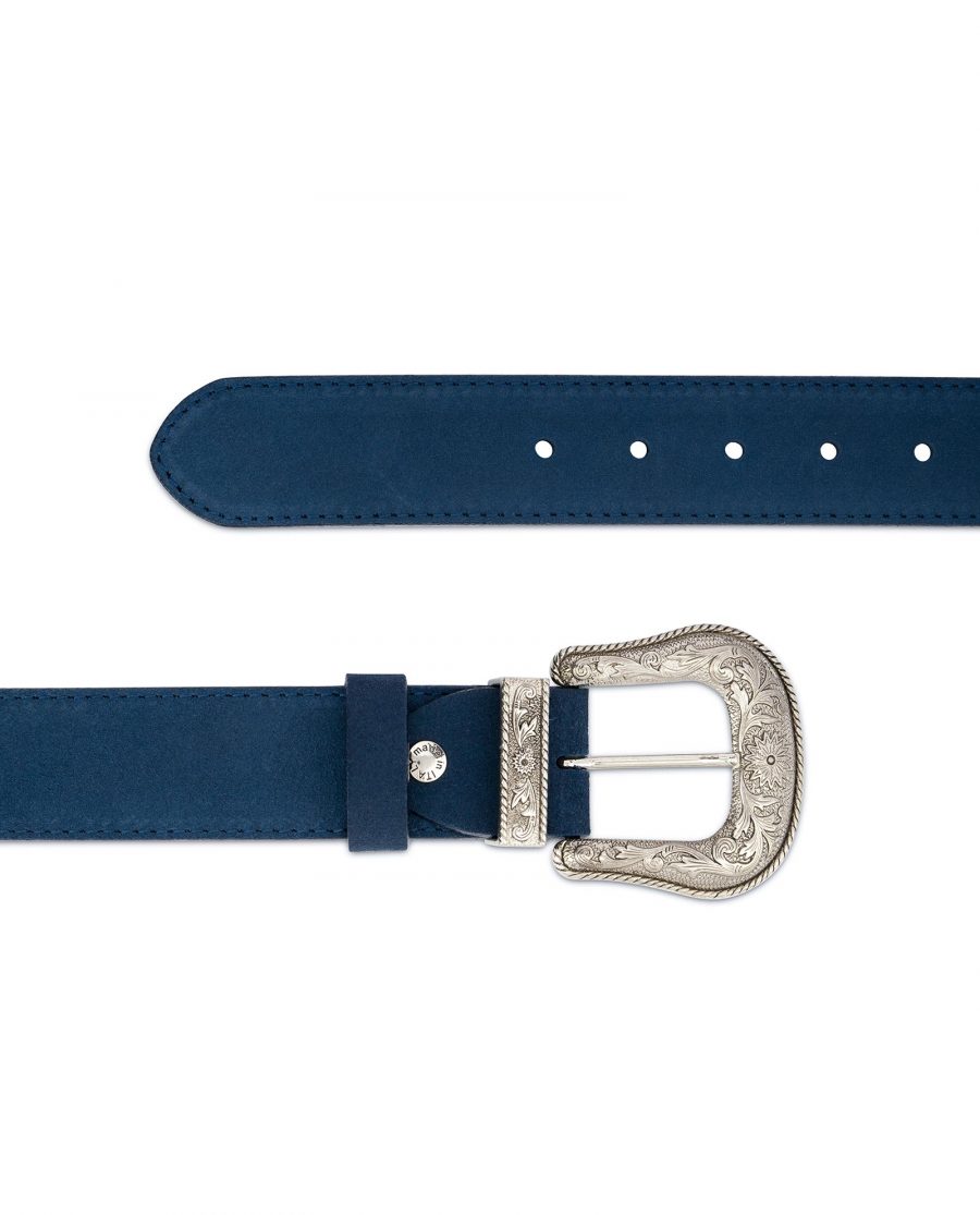 Western Cowboy Belt Blue Suede Leather 2