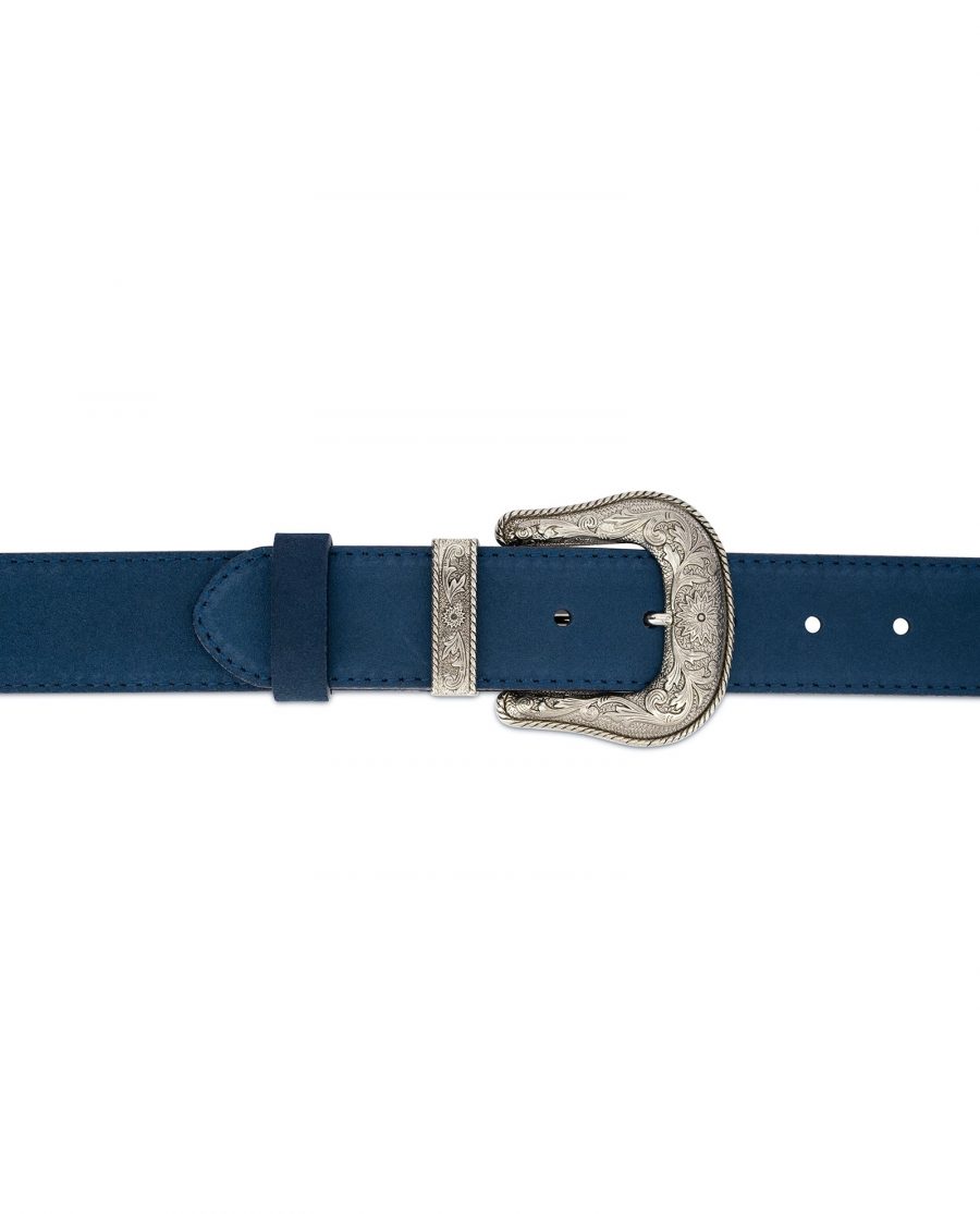 Buy Western Cowboy Belt | Blue Suede Leather | LeatherBeltsOnline.com