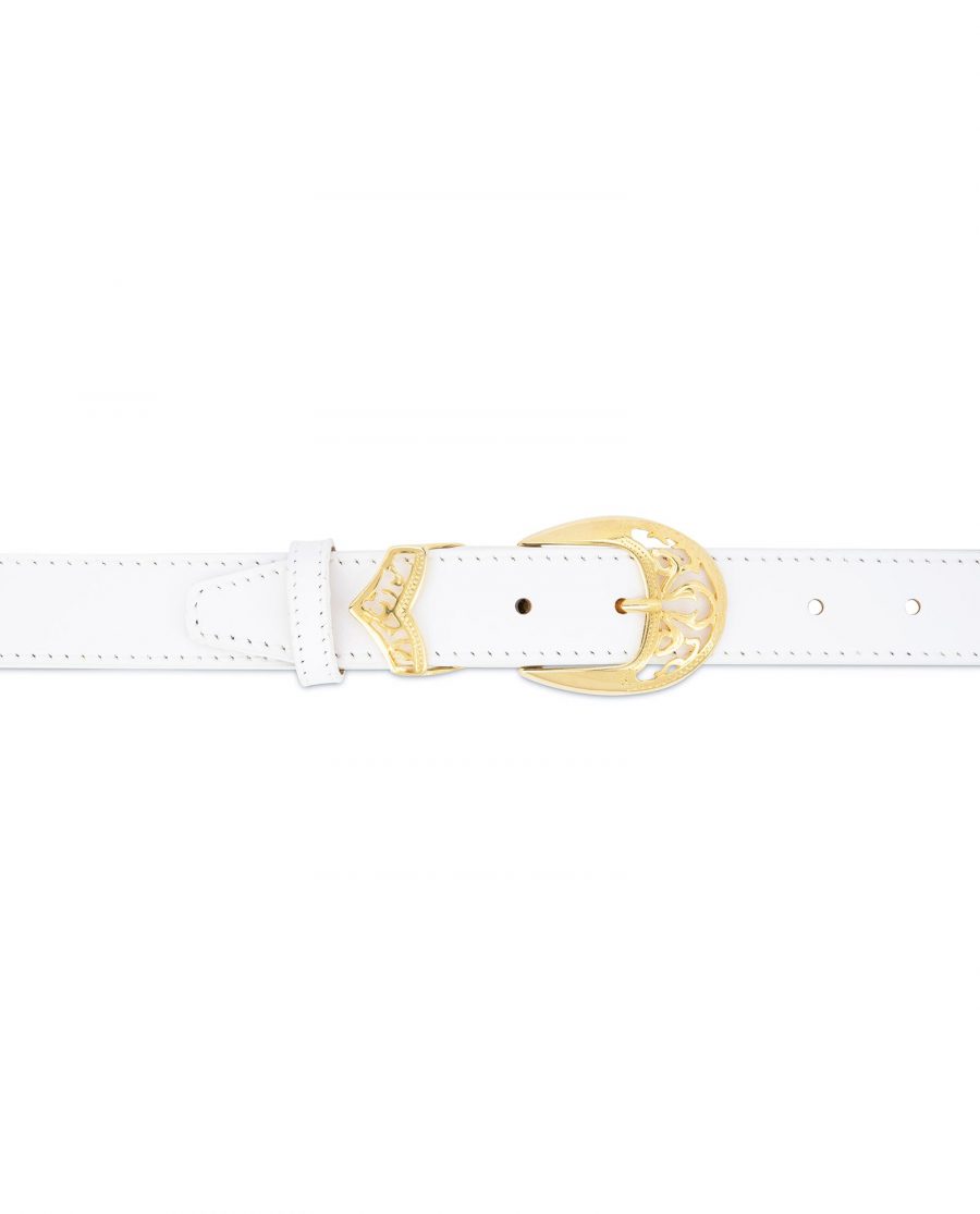 Womens White Western Belt with Gold Buckle 3