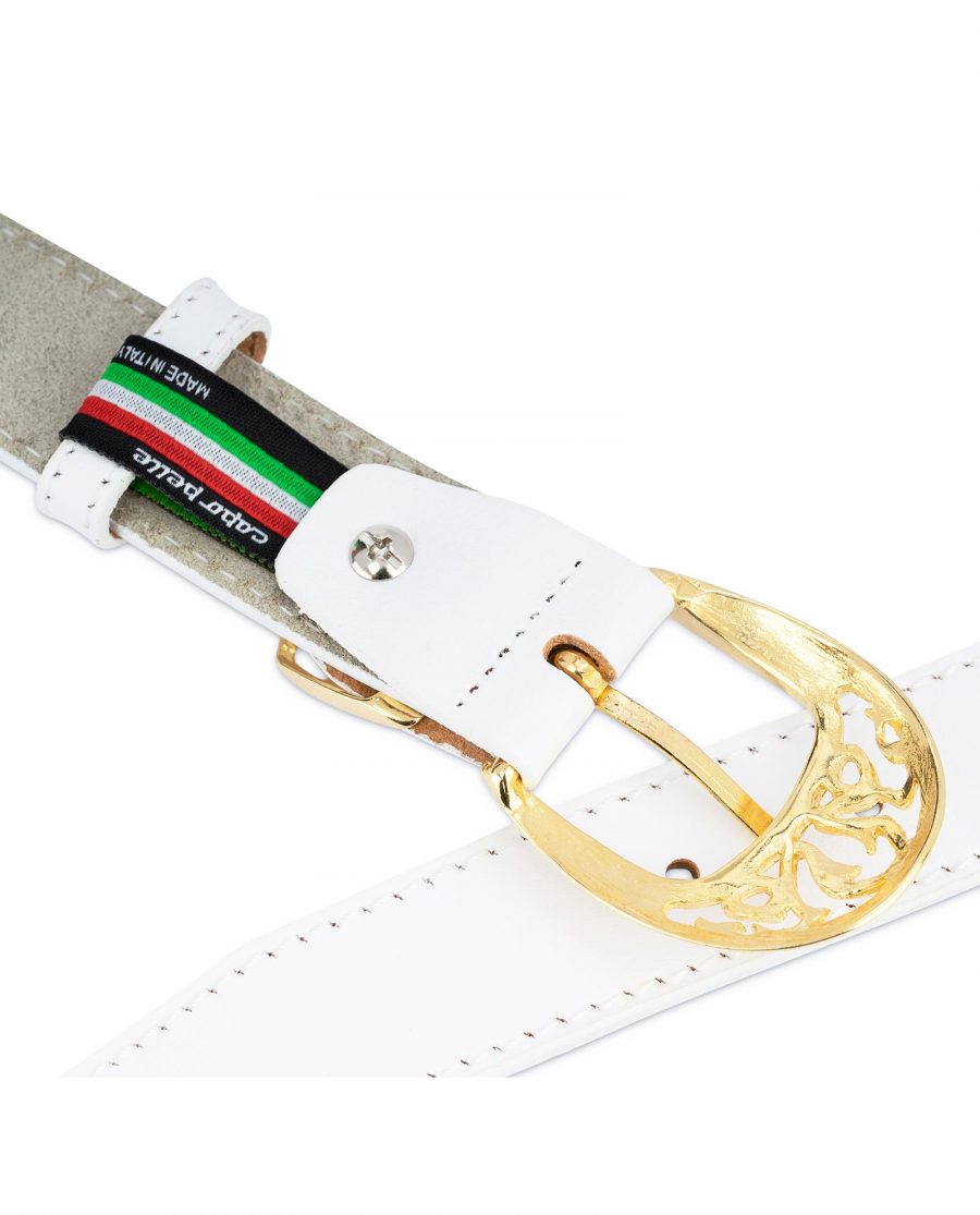 Womens White Western Belt with Gold Buckle 4