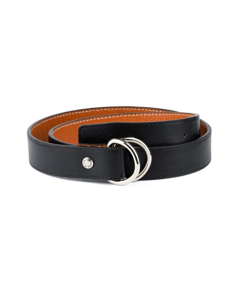 Buy Double Loop Belt - Black Beige - LeatherBeltsOnline.com