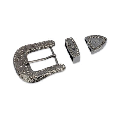 Western Rhinestone Buckle Black 3 Piece Set Crystal 1