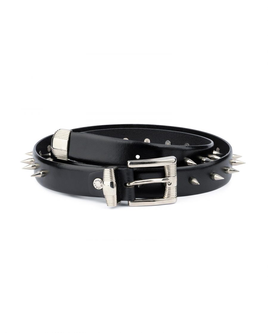 Mens Spiked Belt in Black Leather Emo Goth Punk Style 1