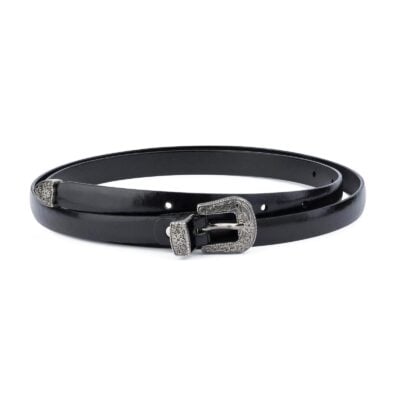 Western Belt for Women Thin Black Leather 1 5 cm 1