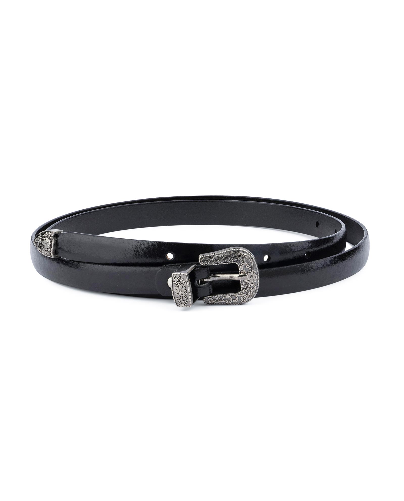 Buy Western Belt for Women | Thin Black Leather 1.5 cm - Capo Pelle