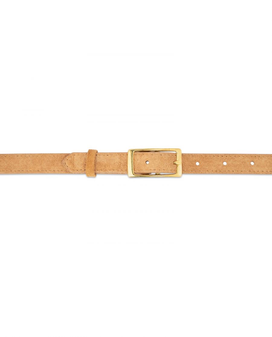 Belt With Brass Buckle Camel Suede Leather 2