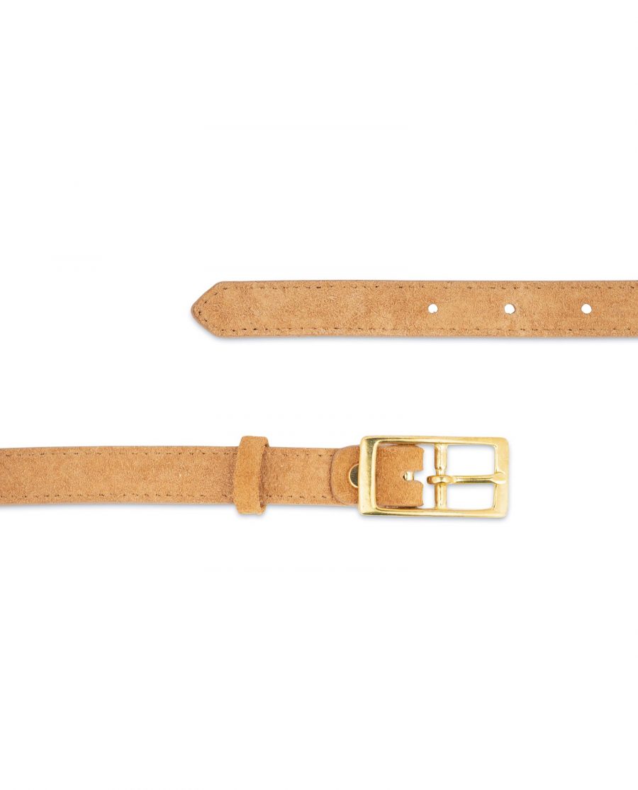Belt With Brass Buckle Camel Suede Leather 3
