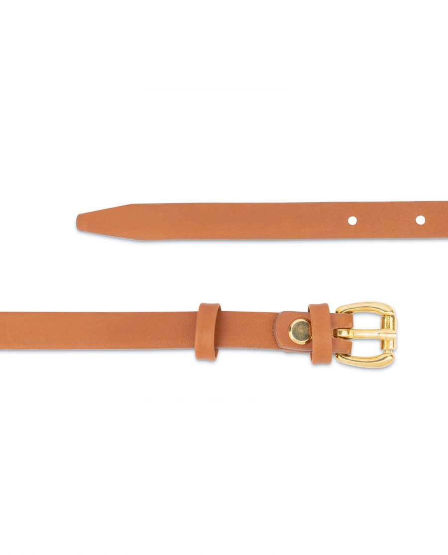 Belt With Brass Buckle Tan Leather 1 5 cm 3