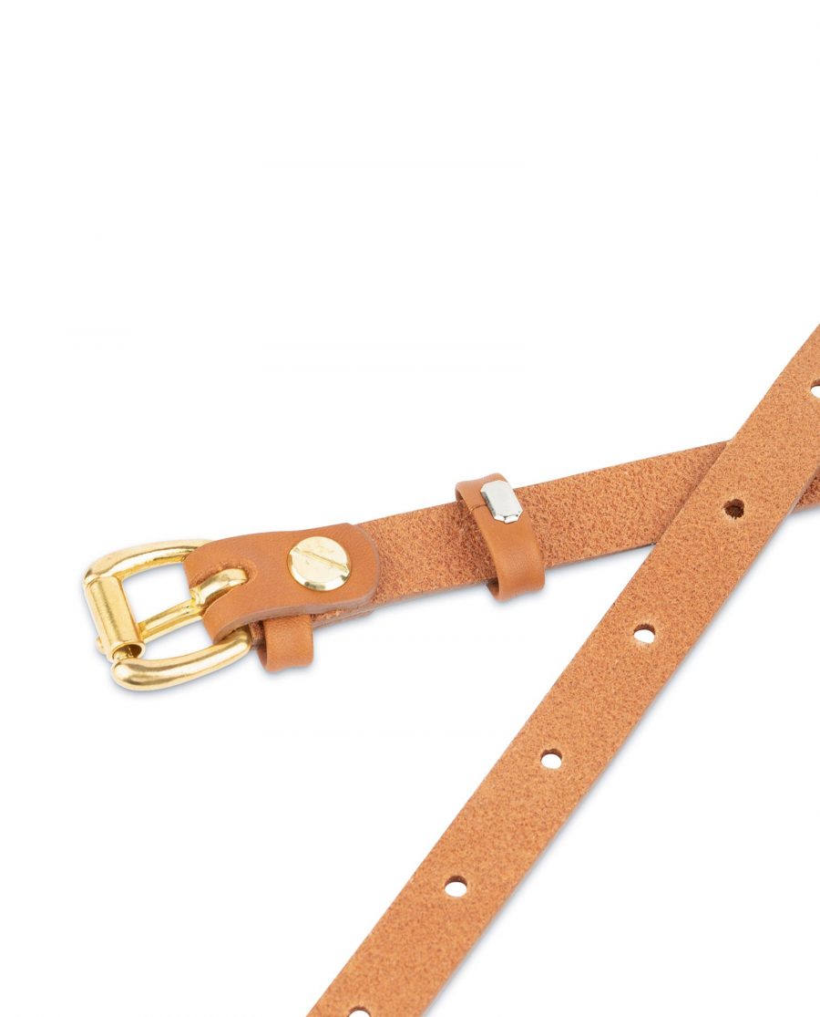 Belt With Brass Buckle Tan Leather 1 5 cm 4