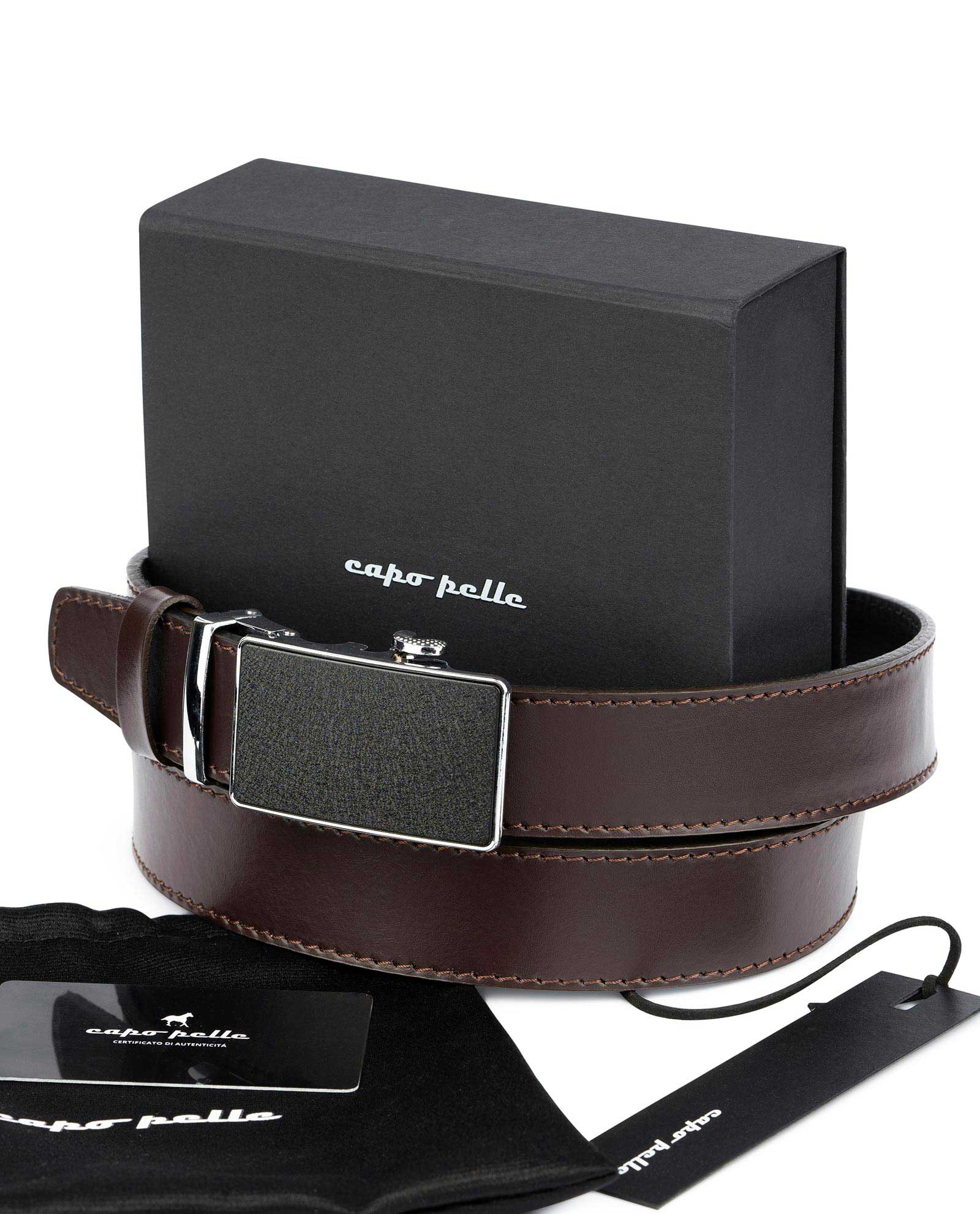 Automatic Ratchet Click Lock Black Leather Belt Italian Design