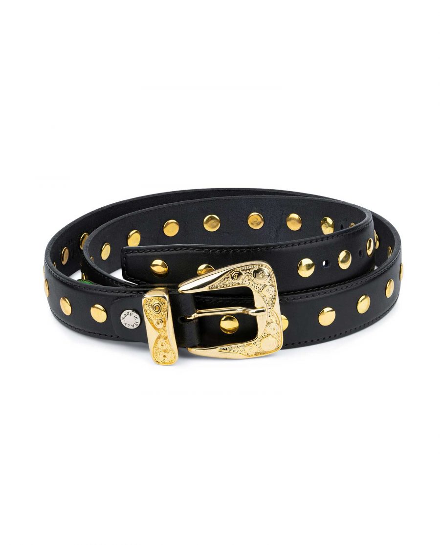 Buy Black Gold Studded Belt | Full Grain Leather | Capo Pelle