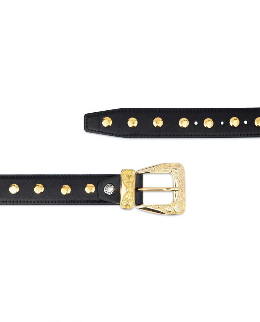 Black Gold Studded Belt Full Grain Leather 2