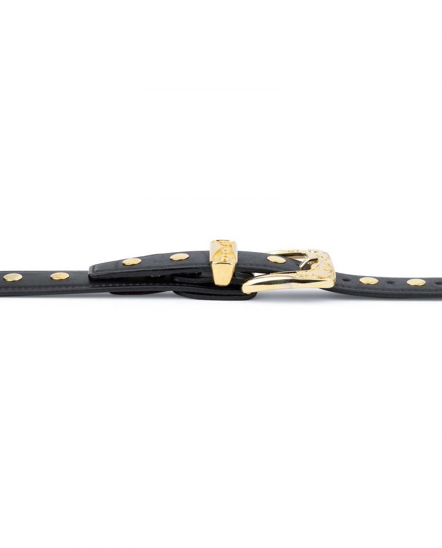 Black Gold Studded Belt Full Grain Leather 4