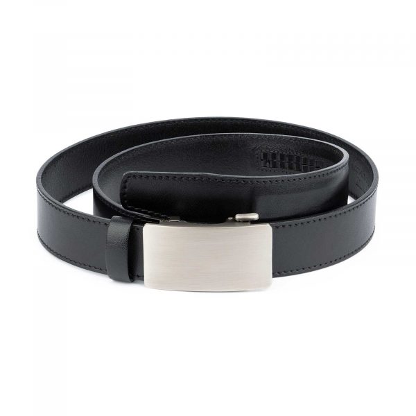 Black Ratchet Mens Belt Gray Rectangle Buckle 1