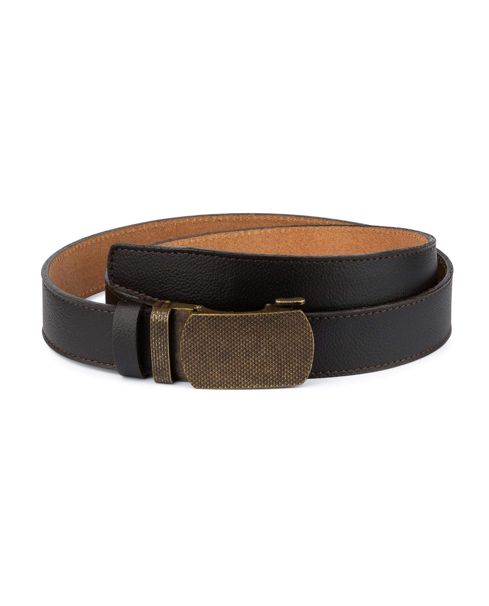 Buy Brown Ratchet Strap Belt | Bronze Buckle | LeatherBeltsOnline.com