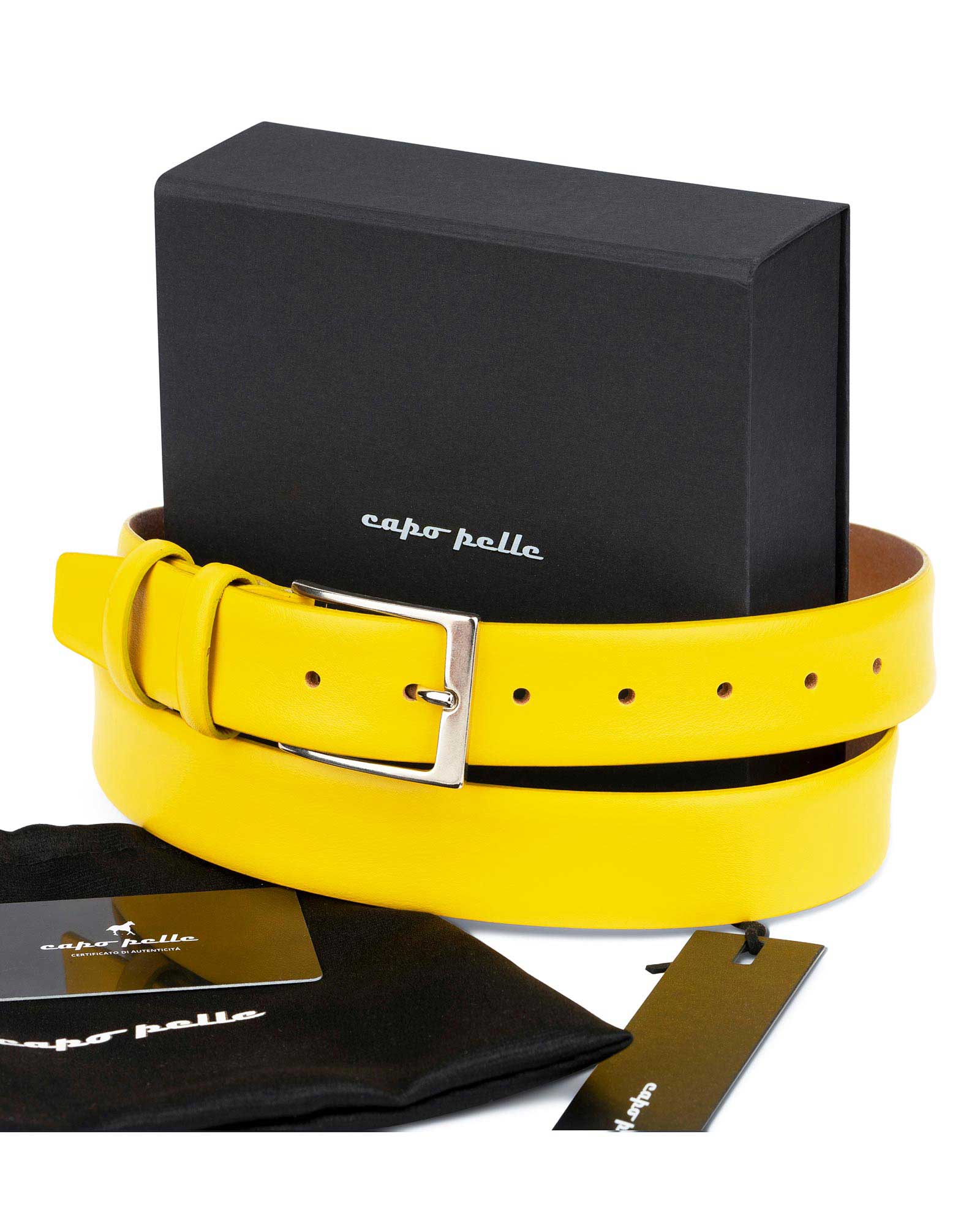 Golf Gifts for Men | Yellow Leather Belt 44 / 110 cm - Yellow | Capo Pelle