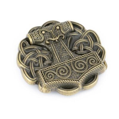 Viking Belt Buckle Thors Hammer Bronze Round 1