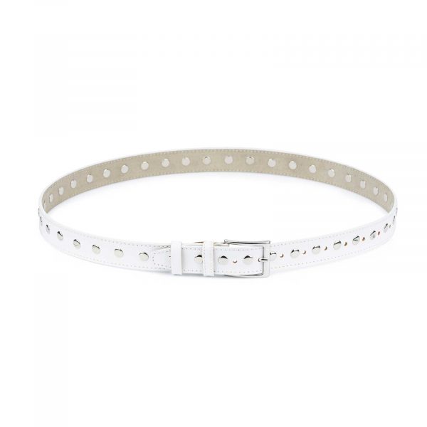 White Studded Belt Genuine Leather 1