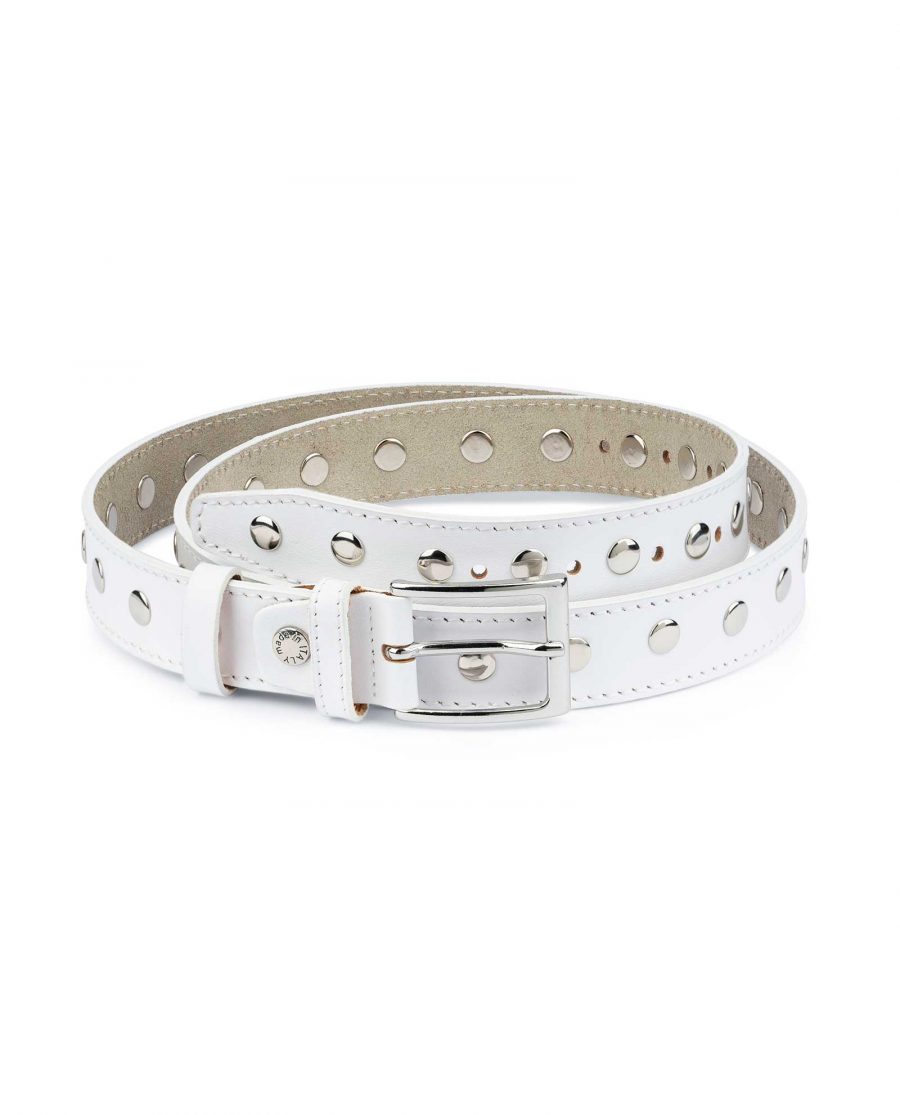 Buy White Studded Belt | Genuine Leather | Capo Pelle