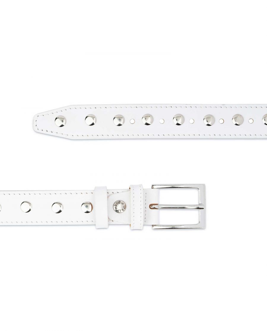 White Studded Belt Genuine Leather 3
