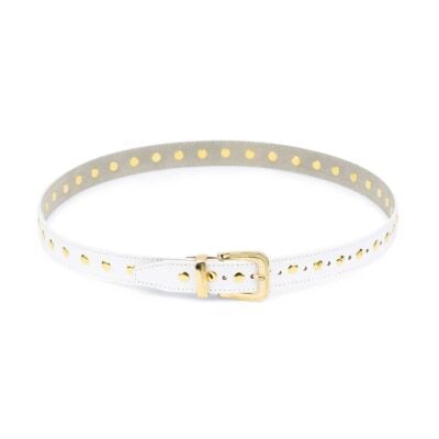 White Studded Belt With Gold Rivets 2