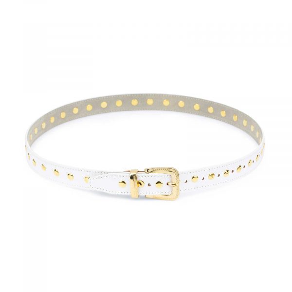 White Studded Belt With Gold Rivets 2