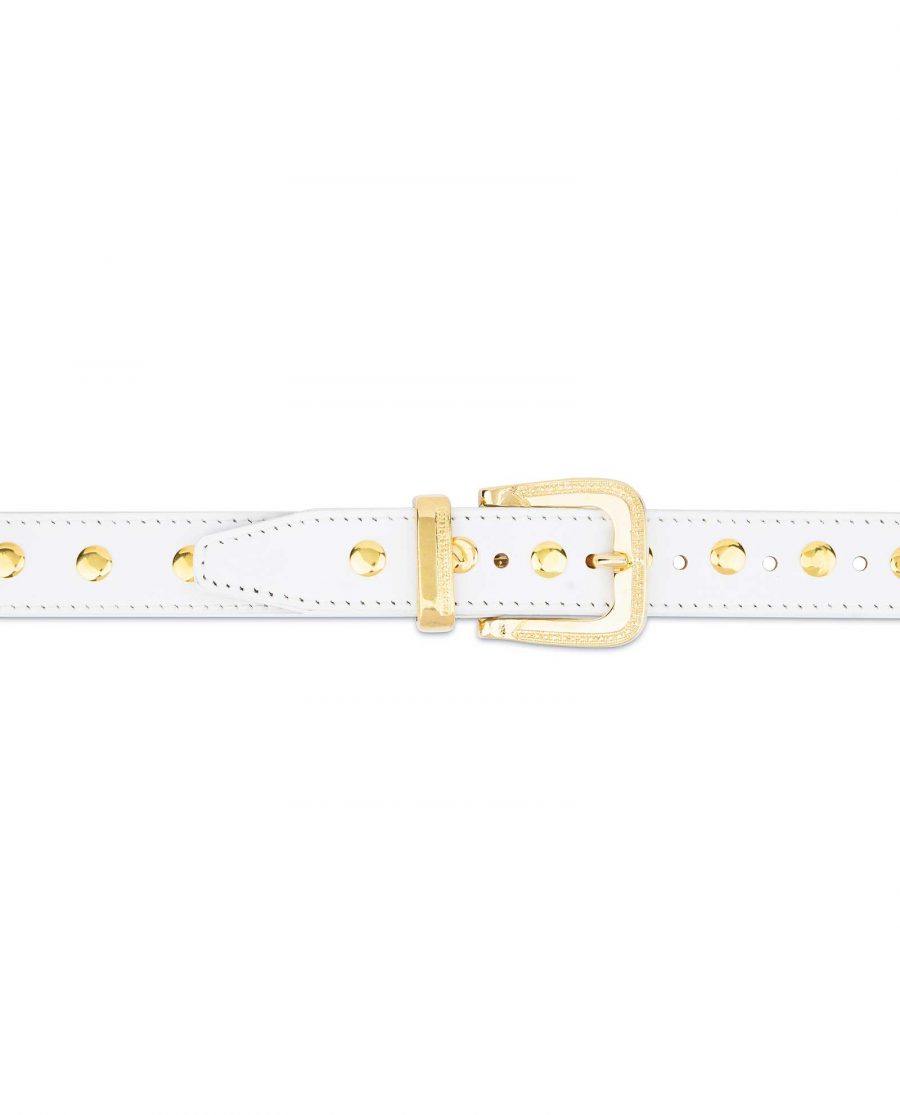 White Studded Belt With Gold Rivets 5