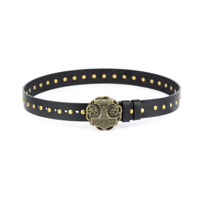 Black Studded Viking Leather Belt Norse Buckle 1