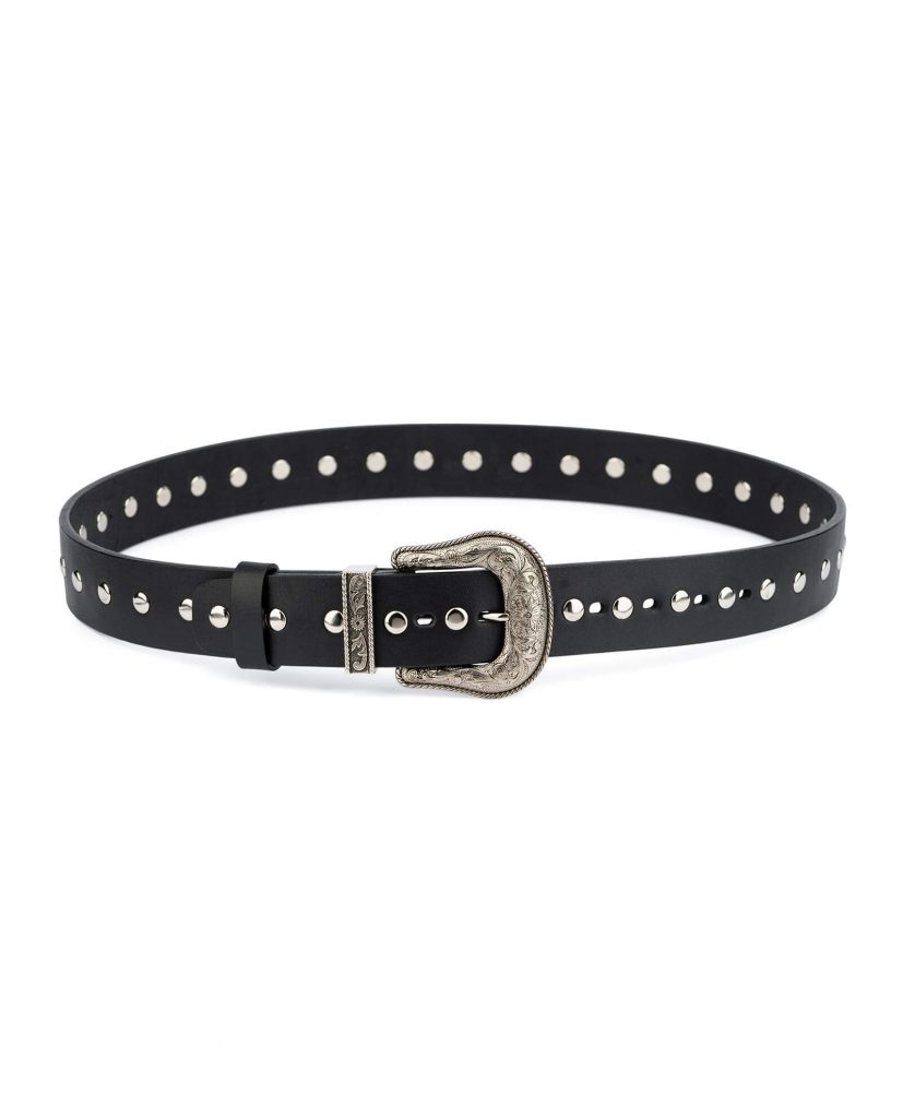 Buy Black Studded Western Belt | Full Grain Leather | Capo Pelle display picture 1