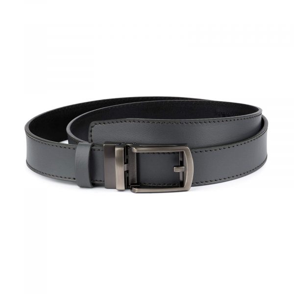 Holeless Mens Grey Leather Belt 1