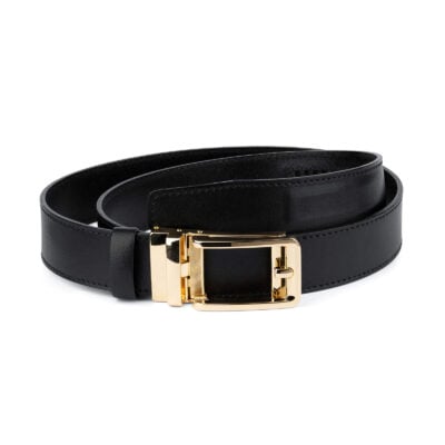 Mens Ratchet Black Belt Gold Buckle 1