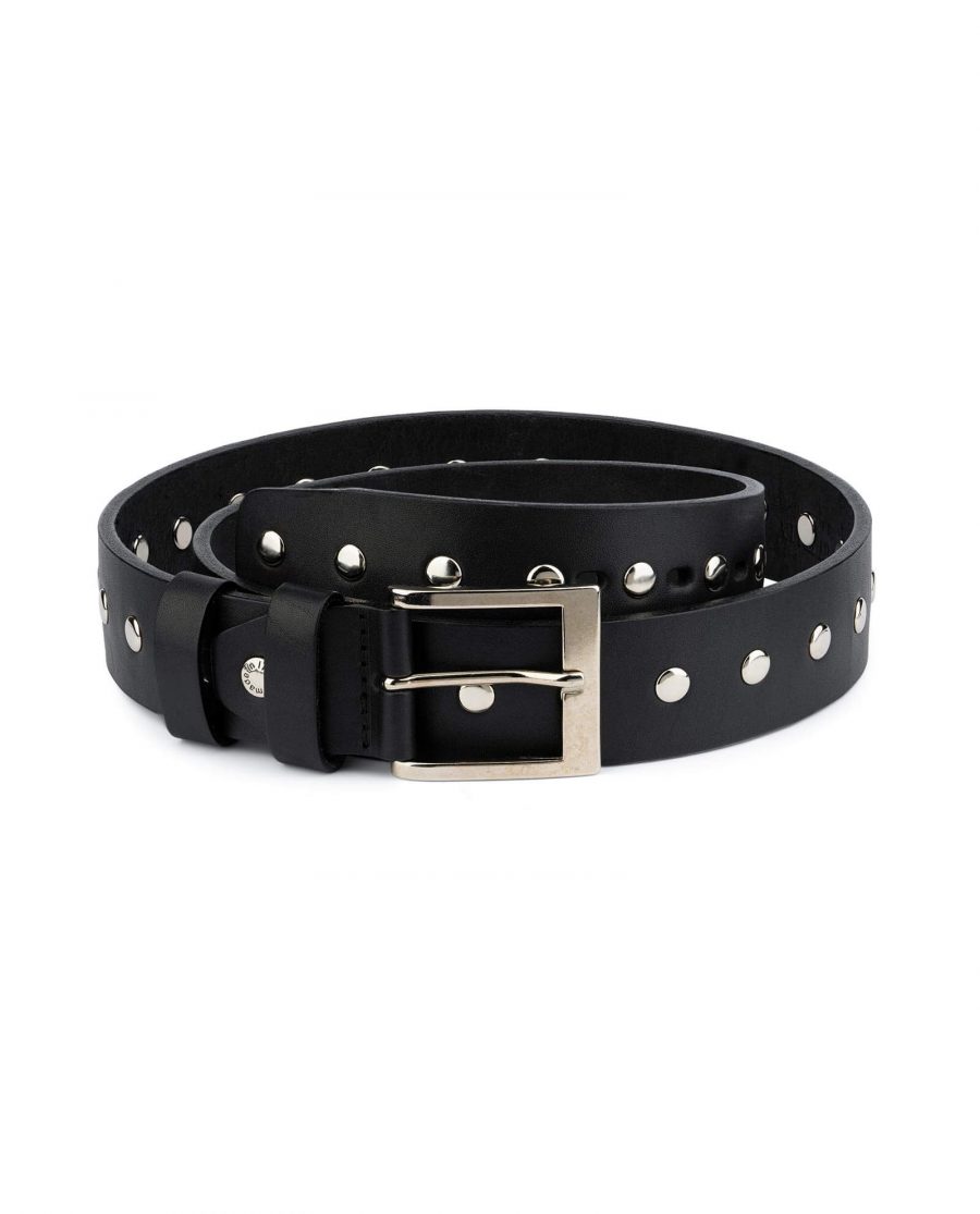 Buy Wide Black Studded Belt | Full Grain Leather | Capo Pelle