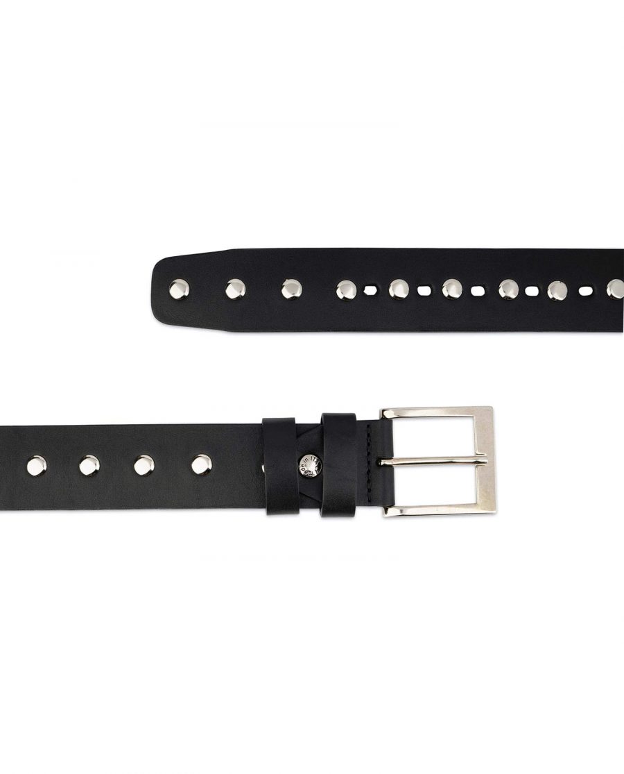 Wide Black Studded Belt Full Grain Leather 3