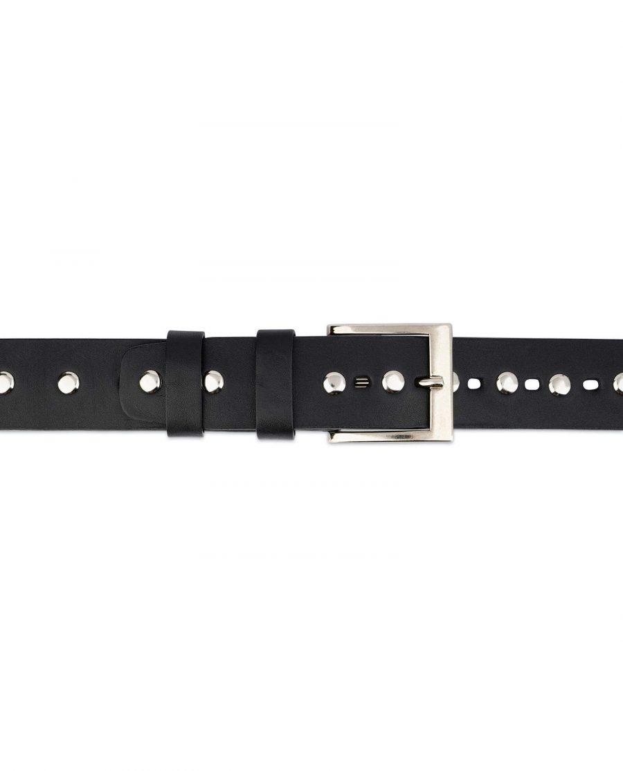Wide Black Studded Belt Full Grain Leather 4