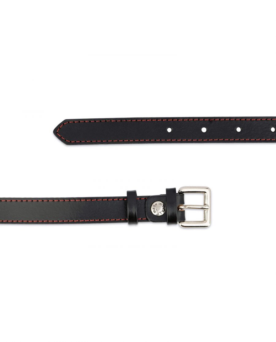 Womens Black Leather Belt Red Stitched 2